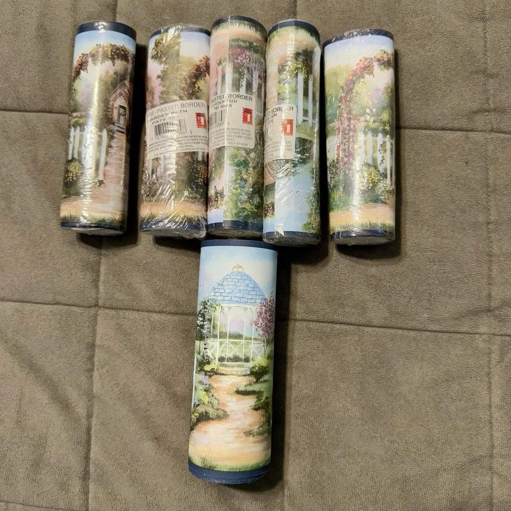 Garden Path Pre Pasted Wallpaper Border Lot 6 Rolls Floral 4yd DG Cottage Core
